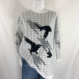 Lily Oversized Fuzzy Black Bird Pullover Sweater